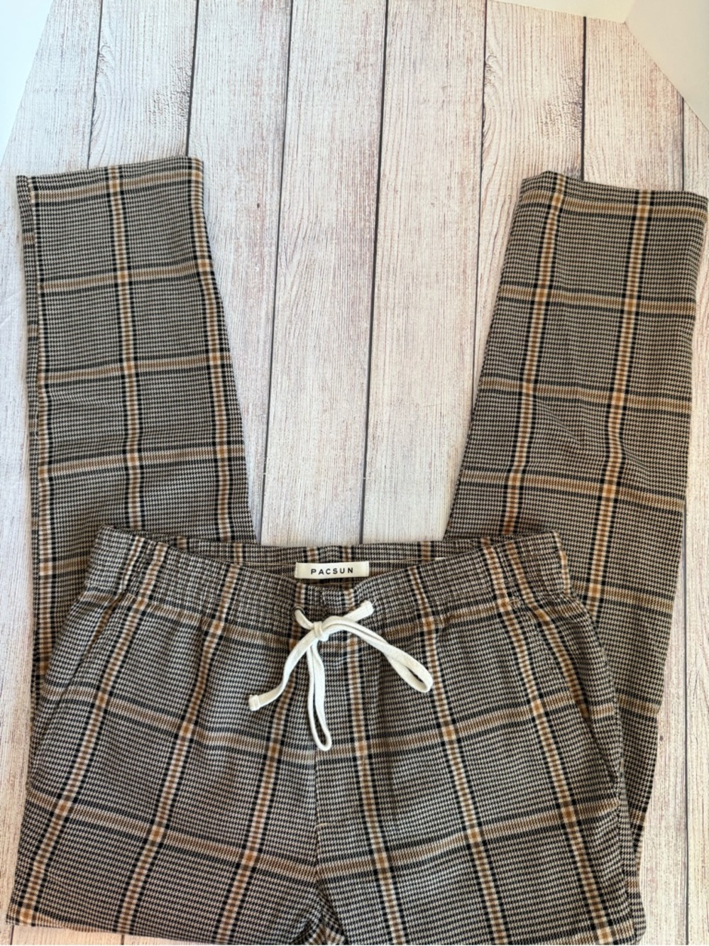 PACSUN Arlo Brown Plaid Slim Joggers Small